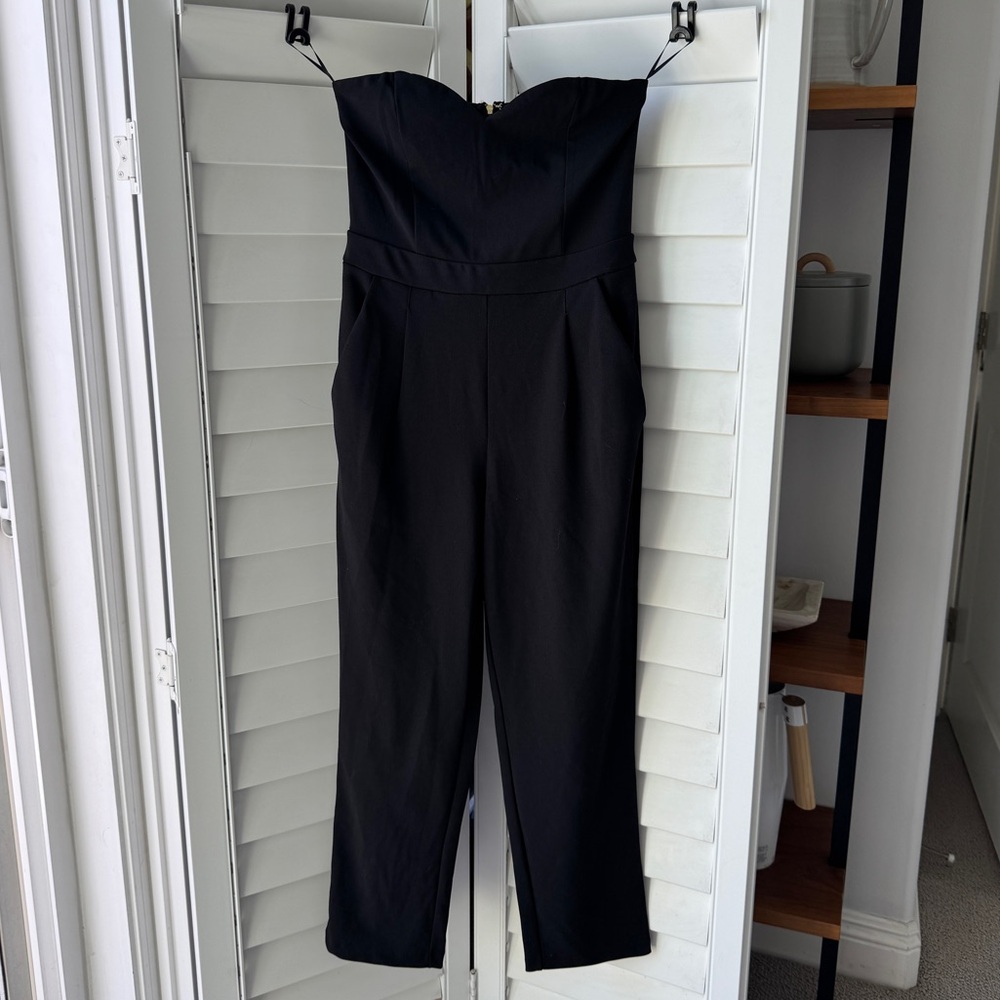 Express Elegant Black Strapless Sweetheart Neckline Jumpsuit